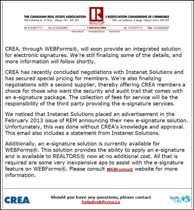 CREA E-signatures